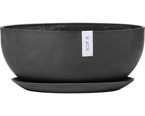 Dunkelgrauer Pflanztopf aus Kunststoff mit Untersetzer