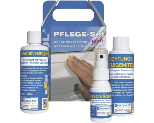 Fenoplast Pflege-Set Mini zur Reinigung und Pflege von Fenstern und Türen aus Kunststoff mit Intensivreiniger, Dichtungspflegemittel und Beschlägeöl