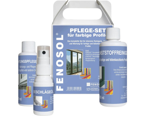 Fenolastic Pflegeset für farbige Profile, bestehend aus Reiniger, Pflegeöl und Reinigungstuch