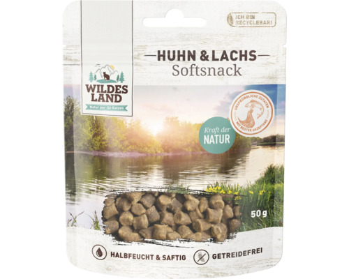 Hundesnack Wildes Land Softsnack Huhn & Lachs 50 g Wildes Land Huhn und Lachs Softsnack für Katzen, 50 Gramm Packung