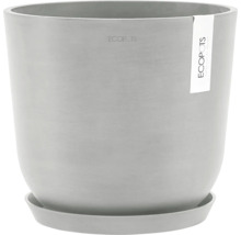 Grauer Blumentopf mit Untersetzer