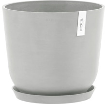 Grauer Pflanztopf aus Kunststoff mit Untersetzer