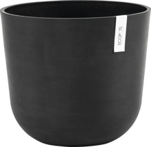 Schwarzer Pflanztopf mit abgerundeter Form und EcoPots Logo
