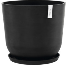 Schwarzer Blumentopf mit Untersetzer