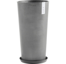 Grauer Pflanztopf aus Kunststoff mit Untersetzer