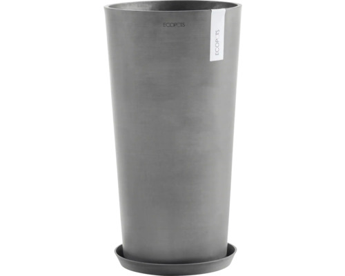 Grauer Pflanztopf aus Kunststoff mit Untersetzer