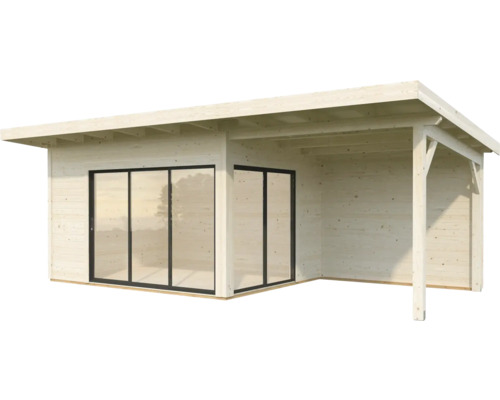 Holzgartenhaus mit Schiebetür und Veranda