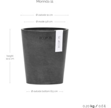Morinda 11 Pflanztopf mit den Maßen Höhe 12,5 cm, Außendurchmesser 11 cm und Durchmesser unten 8,5 cm.