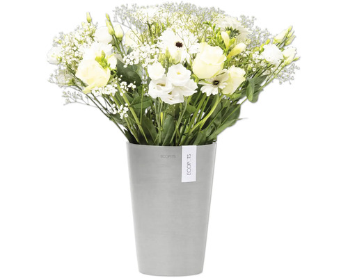 Blumenstrauß mit Schleierkraut und Lisianthus in Übertopf