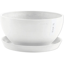 Weißer Blumentopf aus Kunststoff mit Untersetzer