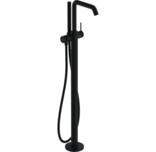 Schwarze freistehende Badewannenarmatur mit Handbrause