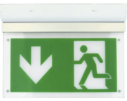 LED Notleuchte e2 Slim 3 W IP 20, weiß Notausgangsschild mit Pfeil nach unten und Personensymbol