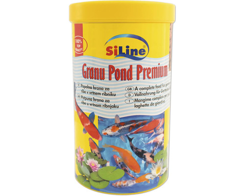 Teichfischfutter SiLine Granupond Premium Goldfischfutter 1 l SiLine Granu Pond Premium Gartenteichfutter im gelben Behälter