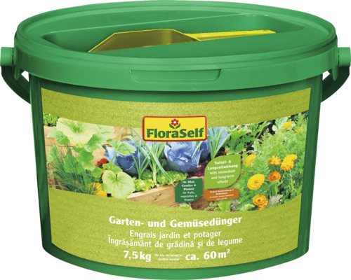 Gartendünger & Gemüsedünger FloraSelf 7,5 kg Eimer Gartendünger und Gemüsedünger mit einem Gewicht von 7,5 Kilogramm