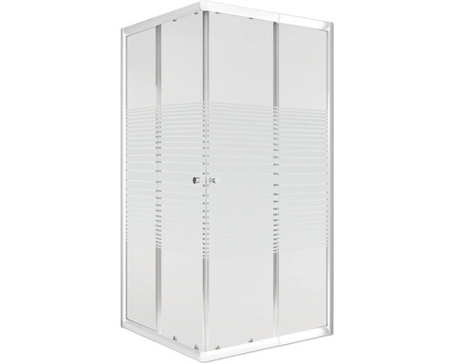 Quadratische Duschkabine mit horizontalen Streifen auf dem Glas