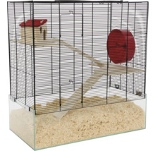 Kleintierkäfig mit Haus, Laufrad, Rampe und Einstreu