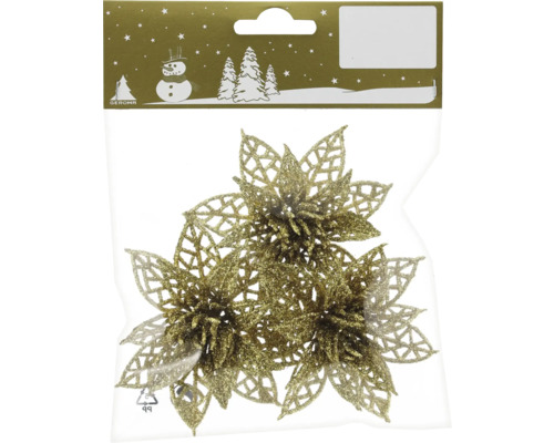 Weihnachtsdeko Blume gold Glitzer 3 Stück