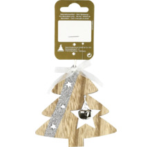 Dekorativer Weihnachtsbaumanhänger aus Holz mit Sternen und einer Glocke