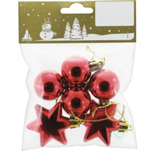 Verpackung mit Christbaumkugeln und Sternen aus Kunststoff