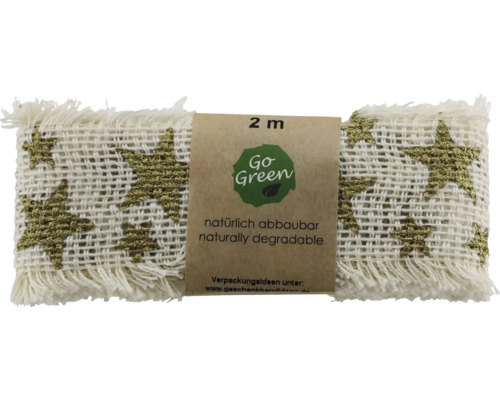 Geschenkband 2 m 40 mm Sterne beige Zierband aus Jute mit Sternenmuster, 2 Meter lang
