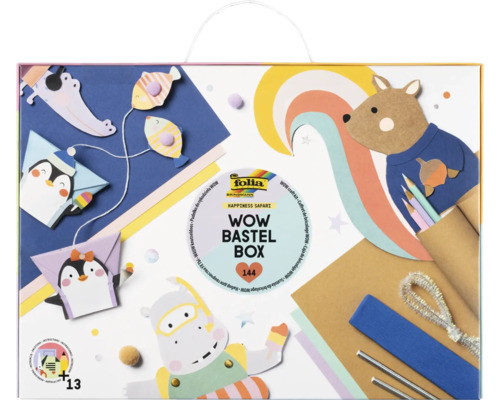 Folia Wow Bastelbox mit verschiedenen Bastelmaterialien und Tiermotiven