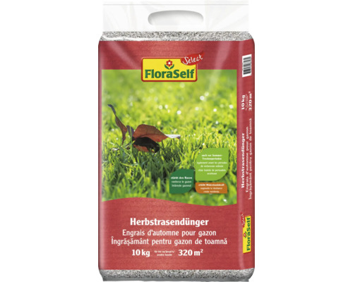 FloraSelf Herbstrasendünger, 10 kg, für 320 Quadratmeter Rasenfläche