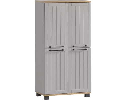 Highboard Möbelpartner Jelda 59.8x116.9x32.6 cm platingrau-eiche landhaus dekor Grauer Mehrzweckschrank mit vier Türen und Griffen