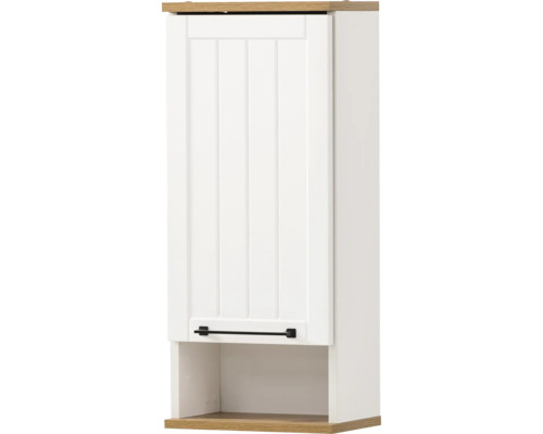 Hängeschrank Möbelpartner Jelda 30.3x70.8x20.5 cm mattweiß-eiche landhaus dekor Hängeschrank mit einem Fach zur Aufbewahrung von Badutensilien.