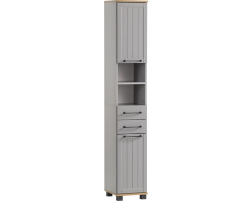 Hochschrank Möbelpartner Jelda 30.3x180.9x32.6 cm platingrau-eiche landhaus dekor Hochschrank mit Tür, Schubladen und Regalfächern