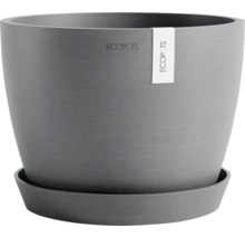 Grauer Blumentopf aus Kunststoff mit passender Untertasse