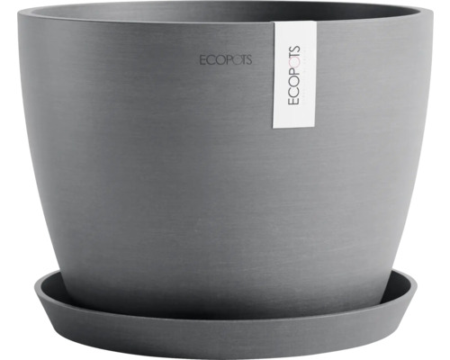 Grauer Pflanztopf mit Untersetzer