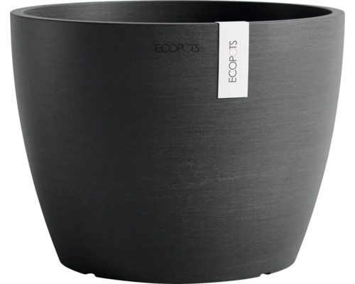 Grauer Pflanztopf aus Kunststoff mit Ecopots Logo