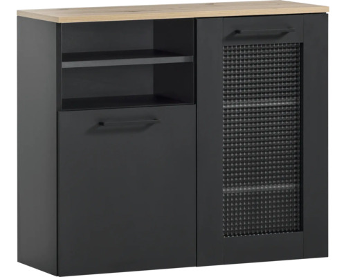 Unterschrank Möbelpartner Malte 80.4x70x32 cm eiche schwarzmatt-artisan eiche Kommode mit einer Tür, einem Schubfach und zwei Regalen