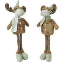 Zwei Elchfiguren mit langen Beinen als Weihnachtsdekoration