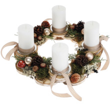 Adventskranz mit vier Kerzen, Tannenzapfen und Dekoration