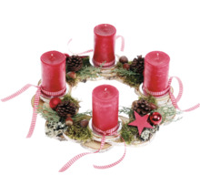 Adventskranz mit vier Kerzen, Tannenzapfen und Dekoration