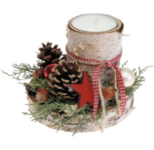 Adventsgesteck Tischgesteck Ø 15 cm H 12 cm Birkenholz Teelich rot