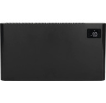 Schwarzer Heizkörper mit digitaler Temperaturanzeige.