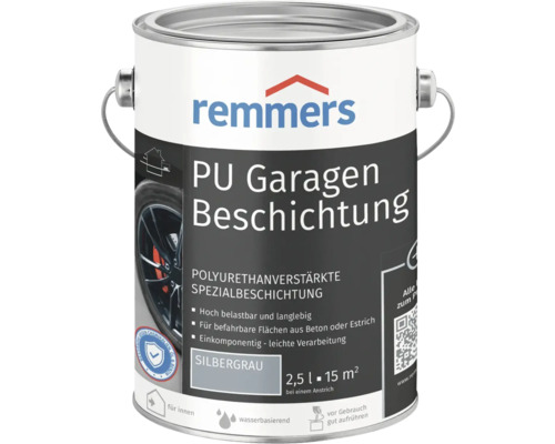 Remmers PU Garagenbeschichtung silbergrau matt 2,5L Remmers PU Garagen Beschichtung im Metalleimer, Inhalt 2,5 Liter, Silber