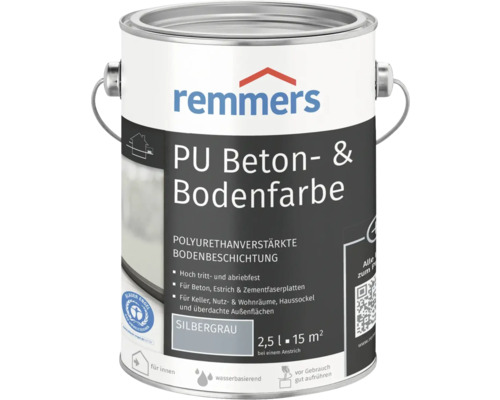 Remmers PU Betonfarbe und Bodenfarbe silbergrau 2,5 L Remmers PU Beton- und Bodenfarbe, silberfarben, 2,5 Liter Dose