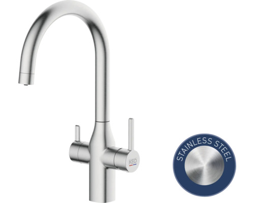 KEO Küchenarmatur aus Edelstahl mit hohem Auslauf