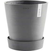 Grauer Pflanztopf aus Kunststoff mit passender Untertasse