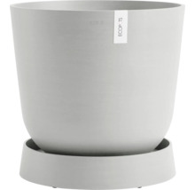 Grauer Pflanztopf mit passender Untertasse