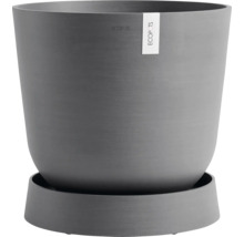 Grauer Blumentopf mit Untersetzer