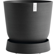 Dunkelgrauer Pflanztopf aus Kunststoff mit Untersetzer