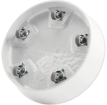 Unterseite eines Pflanzgefäßes mit Rollen