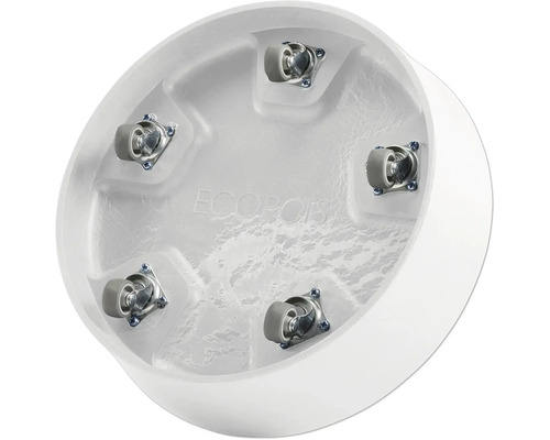 Unterseite eines Pflanzgefäßes mit Rollen