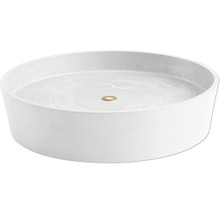 Weißes Aufsatzwaschbecken aus Keramik mit rundem Design.