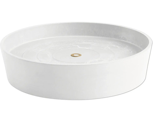 Weißes Aufsatzwaschbecken aus Keramik mit rundem Design.