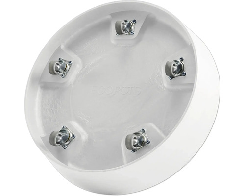 Unterseite eines Blumentopfuntersetzers mit Rollen